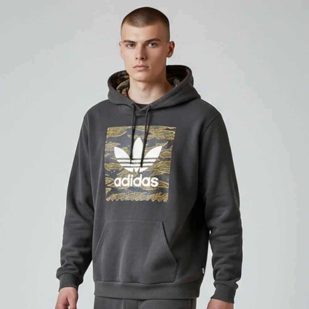 Adidas‎ Mens Camo Trefoil Logo Hoodie Size M Skateboarding Graphic Pullover